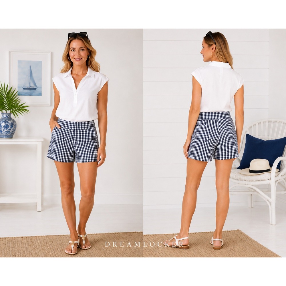 J.McLaughlin Masie Shorts Navy White Gingham Pull On Stretch Size 2 NEW